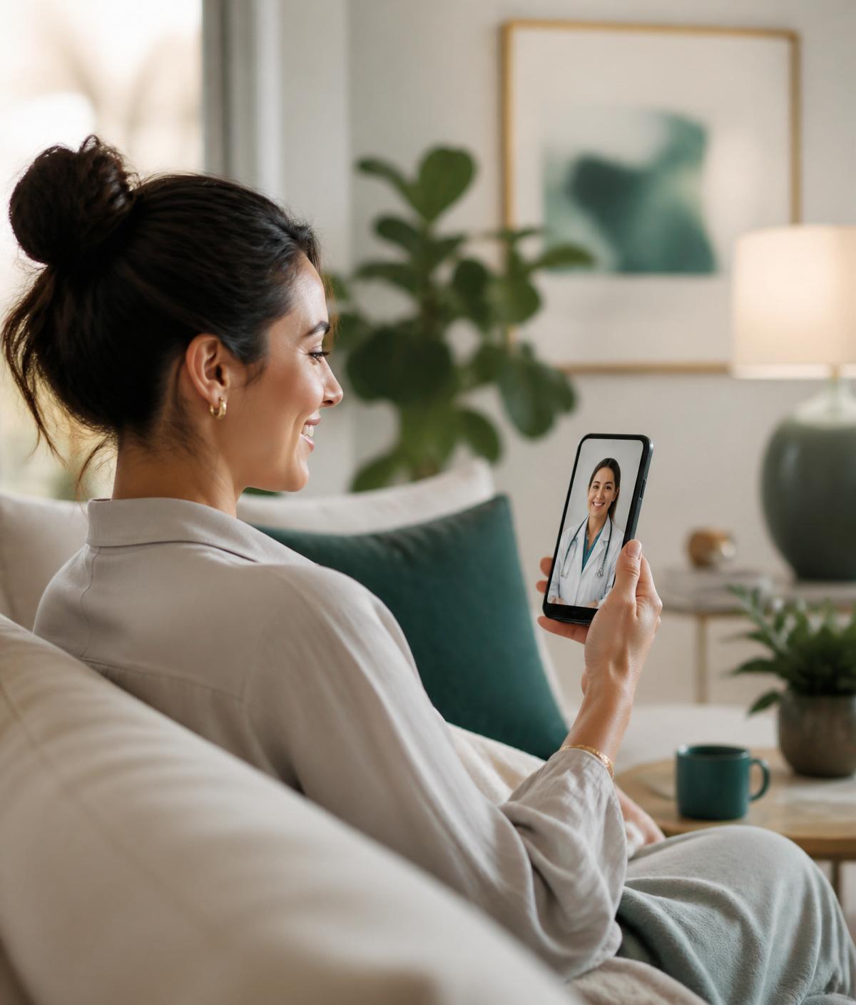 Person using a telehealth video visit at home